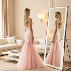 English Elm 63x24 Inch LED Full Length Mirror with 180 LEDs, Dimmable 3-Color Temps, Shatterproof Tempered Glass Frame T3757P347063