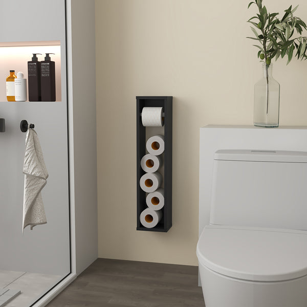 English Elm Toliet Paper Holder Magna Engineered Wood Black – Compact Wall-Mount Storage for 5 Extra Rolls, Durable Design B092P238745