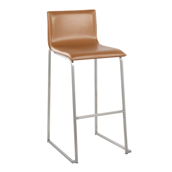 English Elm Mara Contemporary Barstool Set of 2 — Sleek Faux Leather Upholstery & Stainless Steel Frame with Footrest Camel B202P222238