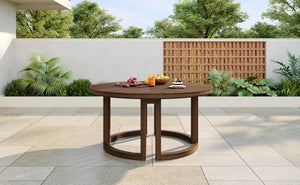 English Elm Trexm Round Acacia Outdoor Dining Table Seats Six with Umbrella Hole Slatted Top Mocha N715P404283P