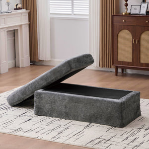 English Elm 46" Wide Modern Upholstered Chenille Ottoman with Removable Tray & Cushions, Black Metal Legs, Durable 500LB Capacity Charcoal W3098P356196