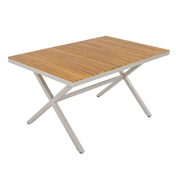 English Elm Teak Solid Wood Rectangular Outdoor Dining Table with Powder Coated Steel X Legs N770P385226B