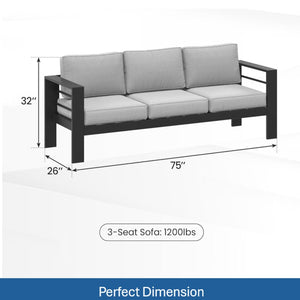 English Elm 75" Outdoor Iron Frame 3 Seat Patio Sofa with Olefin Cushions for Deck or Poolside Black+Grey B082P455112