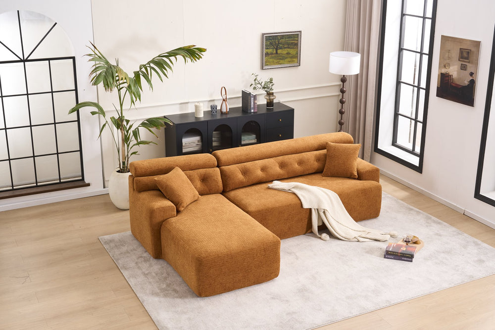 English Elm LY-029B Modern Convertible Chaise Sectional Sofa — Orange 3-Seater Modular L-Sofa, Plush Foam Comfort W2231S00026