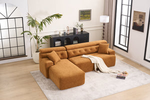English Elm LY-029B Modern Convertible Chaise Sectional Sofa — Orange 3-Seater Modular L-Sofa, Plush Foam Comfort W2231S00026