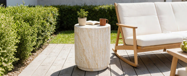 English Elm U_style Mgo Cylinder Accent Table Wave Ribbed Concrete Look Patio or Indoor Plant Stand Beige,Yellow N711P422078K