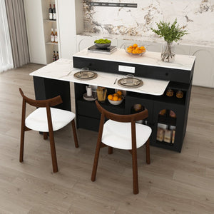 English Elm Kitchen Island Dining Set Marble Veneer Rotating Top Solid Wood Chairs Retro Modern White W2700S00120