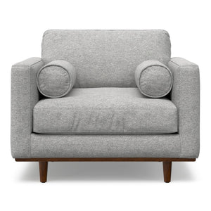 English Elm Morrison Sculptural Mid-century Armchair with Rubberwood Legs and Performance Fabric Gray B136P420741