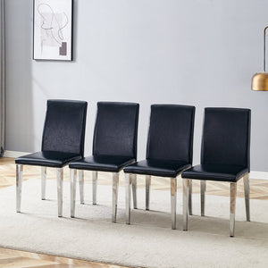 English Elm Four PU dining chairs with sleek silver metal legs, ergonomic PU seats, anti-slip feet, easy assembly, modern minimalist style Black+Silver W1151P269018