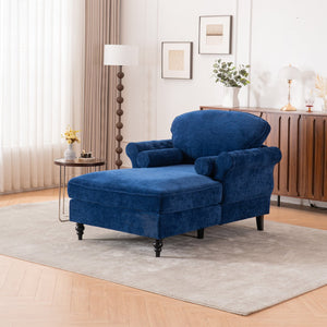 English Elm [New] Oversized Chaise Lounge Indoor Chenille Sleeper Recliner Armchair with Wide Foam Seat & Pillows Blue W2363S00084