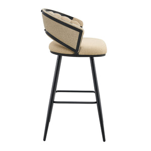 English Elm Set of 2 Chenille Upholstered Counter Stools with Iron Legs for Kitchen Islands Beige,Black W3875P370851