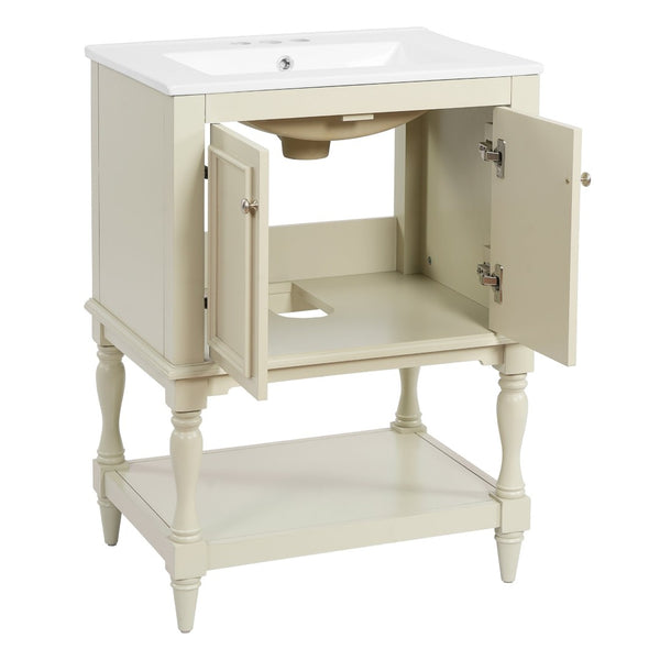English Elm 24'' French Style Bathroom Vanity with Ceramic Sink Soft Close Cabinet and Drawer Beige N710P411341Y