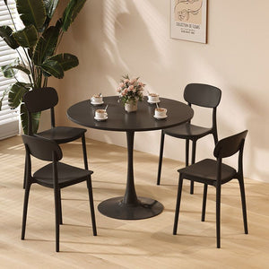 English Elm Modern Round Dining Table Black, 31.5" MDF Top with Cylindrical Metal Base, Compact Durable Design W2641P238037