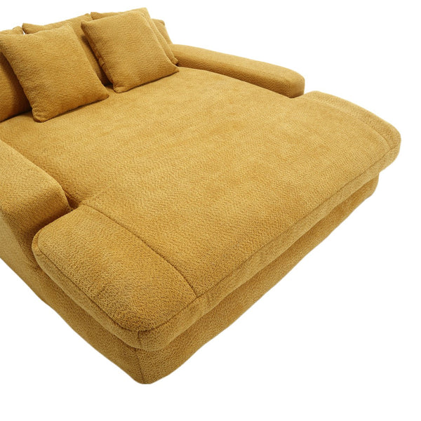 English Elm COOLMORE Chenille 2-Seater Lazy Sofa with 5 Supportive Back Pillows, Deep Seat Couch for Lounge Mustard yellow W395P197934