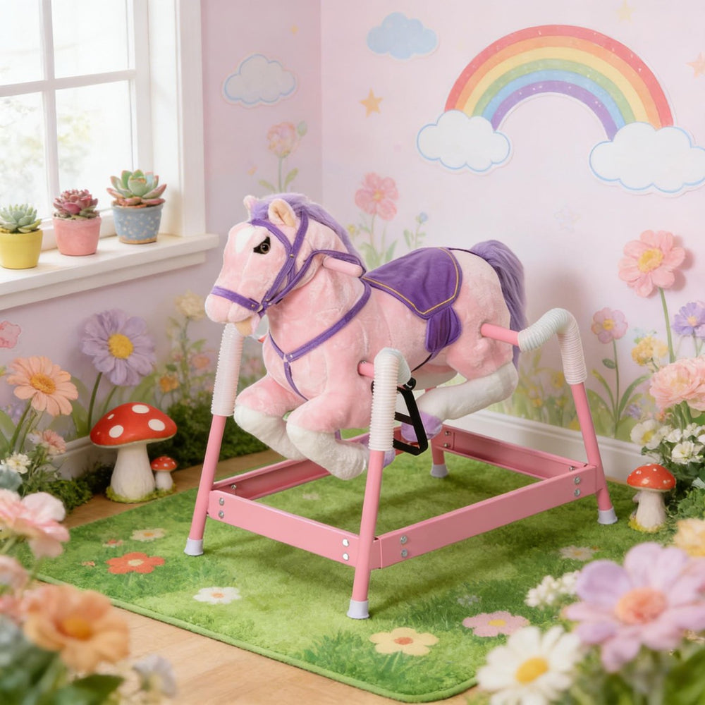 English Elm Soft Plush Spring Rocking Horse with Saddle Reins and Sounds for Kids Ages 3 to 8 T3971P442632