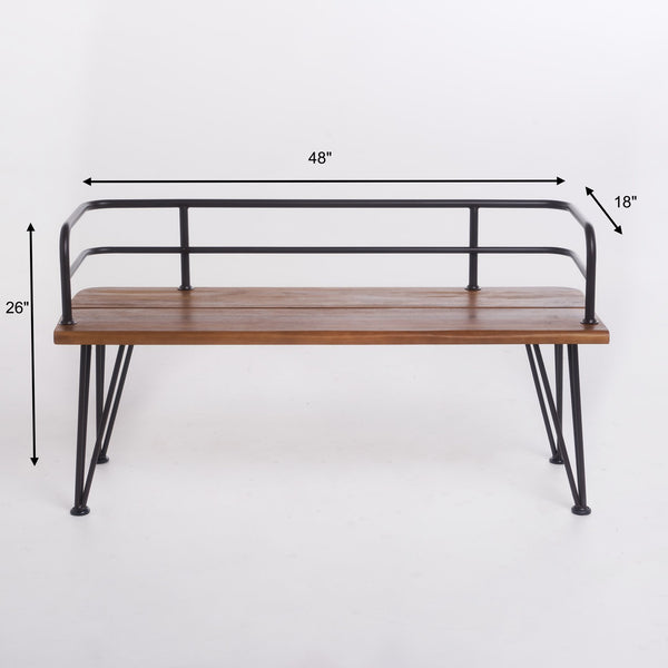 English Elm Christopher Knight Home® - ZION Rustic Teak Acacia Wood and Powder-Coated Iron Bench for Patio — Durable 50.5" Outdoor Seating 60390.00