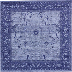 Unique Loom La Jolla Floral Machine Made Floral Rug Blue, Navy Blue 7' 10" x 7' 10"