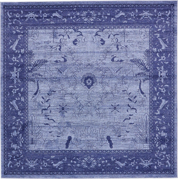 Unique Loom La Jolla Floral Machine Made Floral Rug Blue, Navy Blue 7' 10" x 7' 10"