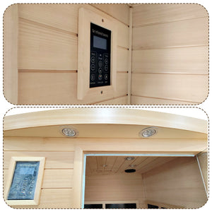 English Elm Low Emf Sauna Room For Two – Premium Hemlock Far Infrared Indoor Spa With Bluetooth Audio & Led Light W1149S00009
