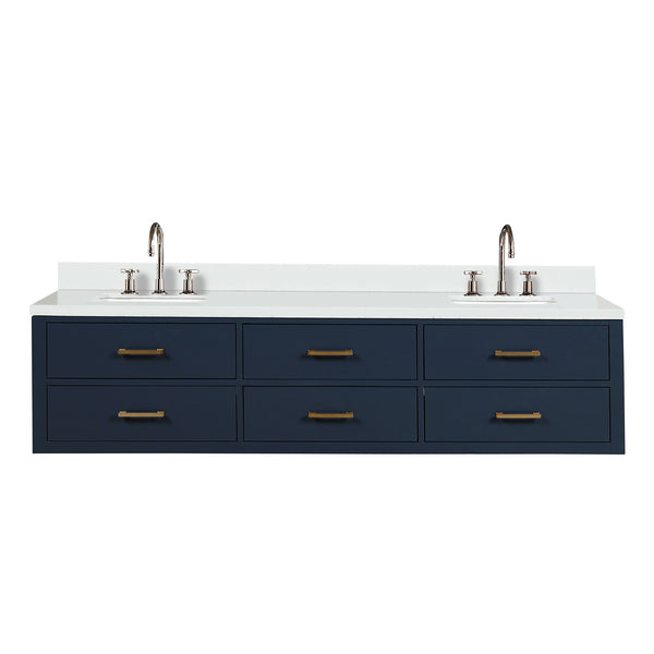 English Elm Blue Double Bath Vanity 80" W X 22" D, Elegant Cultured Marble Top & Chrome Faucet Set For Modern Spaces B2731P258115