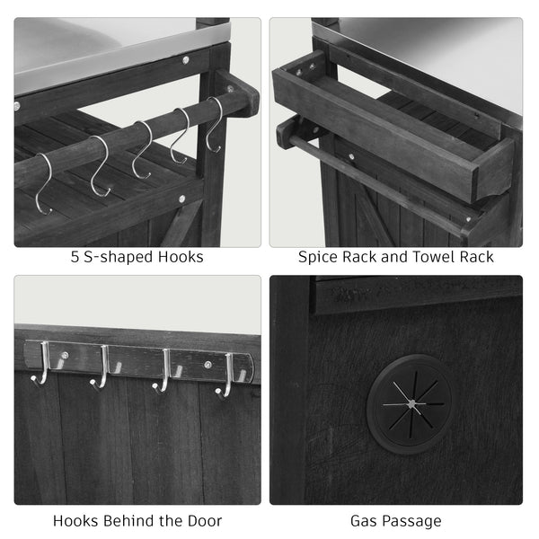 English Elm K&K 53.3" Outdoor Kitchen Island with 1.2" Stainless Top, Spacious Storage, Raised Shelf, Wheels Black N707P250628B