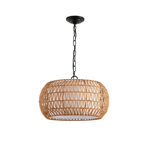 English Elm 18" Farmhouse Pendant Light - Handwoven Jute Rope Shade, Adjustable Chain, Warm Rustic Glow W2312P368681