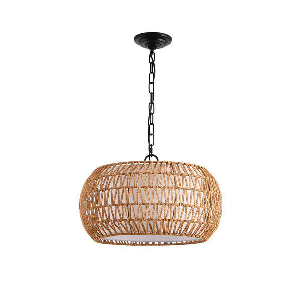 English Elm 18" Farmhouse Pendant Light - Handwoven Jute Rope Shade, Adjustable Chain, Warm Rustic Glow W2312P368681