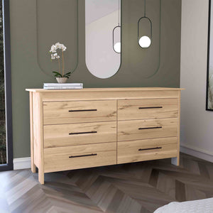 English Elm Double Six-Drawer Dresser with Metal Gliders and Pulls, Engineered Wood, Compact 31.7" Height Multicolor 35 L x 22 W x 7 H B097S00135
