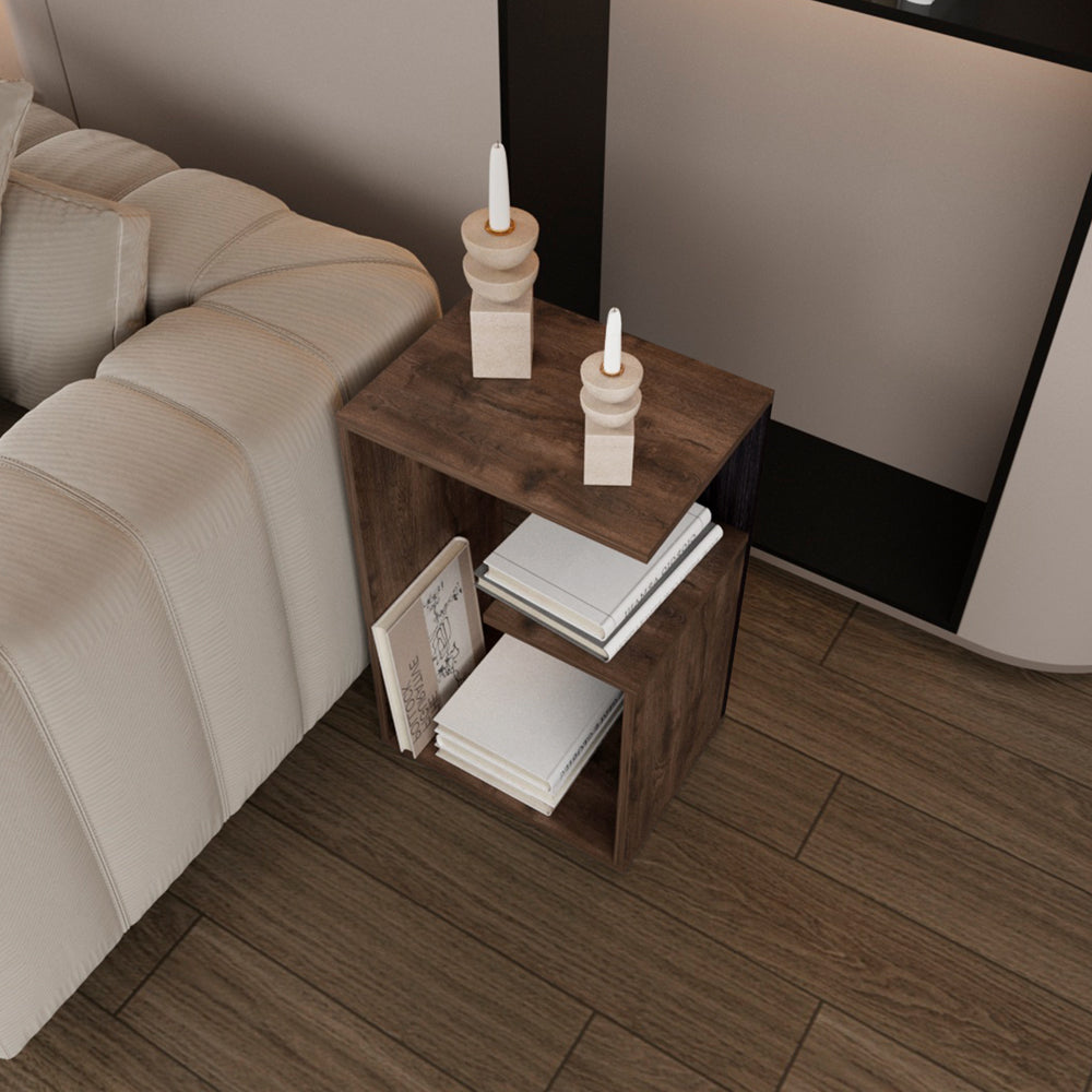 English Elm Side Table Sallis Engineered Wood, Dark Brown Accent Table with Open Shelf, Lightweight & Space-Saving B092P286115