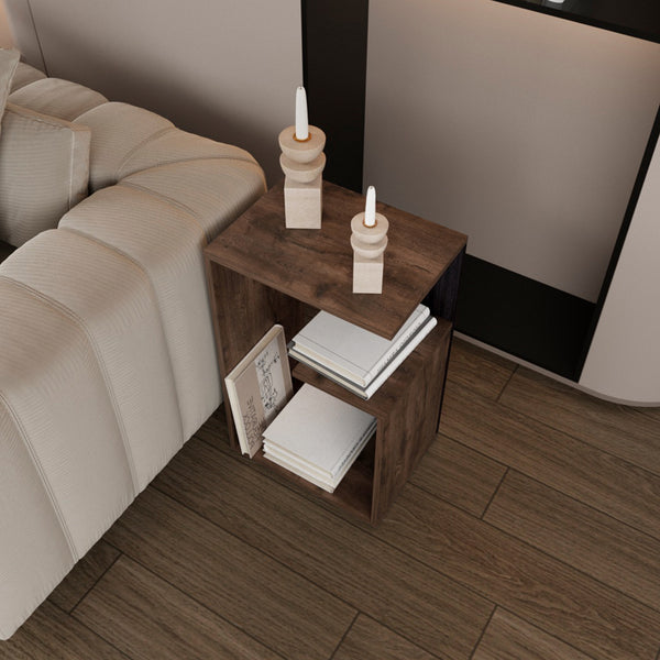 English Elm Side Table Sallis Engineered Wood, Dark Brown Accent Table with Open Shelf, Lightweight & Space-Saving B092P286115