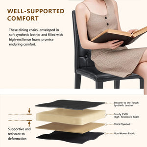 English Elm 4-pack PU dining chairs with ergonomic buckle backrest, gold metal legs, high-density sponge comfort Black W1151P295721