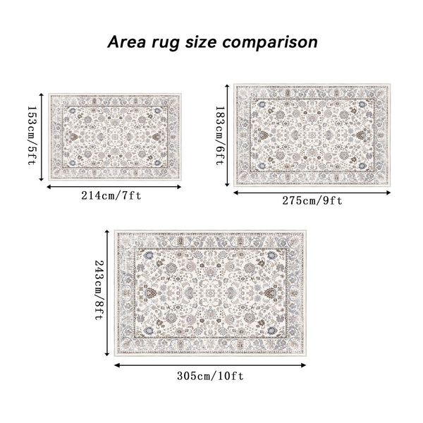 English Elm Area Rug 6X9 Vintage Bohemian Non-Slip Floral Design In Light Khaki/Beige - Washable & Durable! W2907P265118