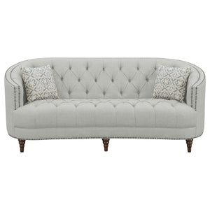 English Elm Veronica Romantic Grey 2-Piece Tufted Fabric Sofa & Loveseat Set with Nailhead Trim, Classic Elegance B062S00846