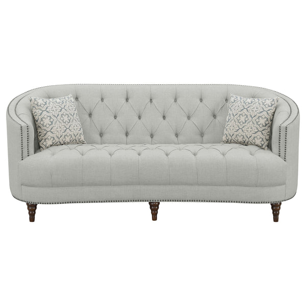 English Elm Veronica Romantic Grey 2-Piece Tufted Fabric Sofa & Loveseat Set with Nailhead Trim, Classic Elegance B062S00846