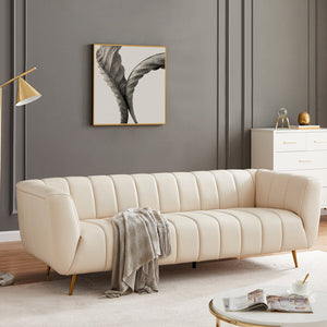 English Elm Ashcroft Furniture - LaMattina Mid-Century Modern Genuine Italian Leather Channel Tufted Sofa with Solid Wood Frame and High-Density Foam Comfort Light beige,White B183P231986
