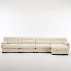 English Elm Modular Cloud Sofa Deep Seat Flannelette Sectional with Round Armrests for Living Room Beige W2120S00049