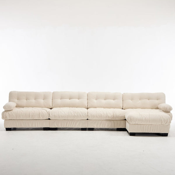 English Elm Modular Cloud Sofa Deep Seat Flannelette Sectional with Round Armrests for Living Room Beige W2120S00049