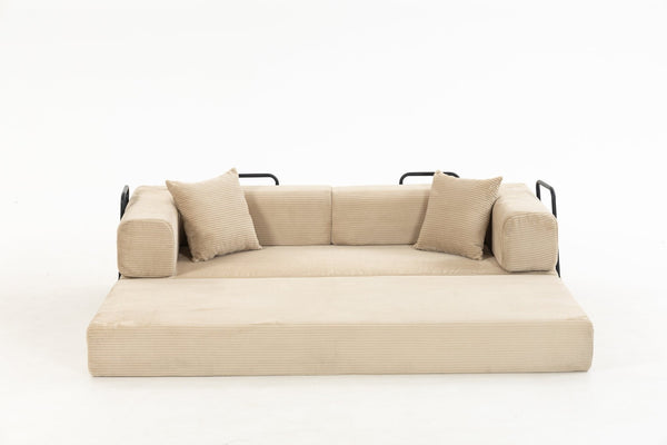 English Elm Full Foam Modular Sofa Bed Corduroy Upholstered Convertible Lounger for Studio Apartments Beige W3326P450777