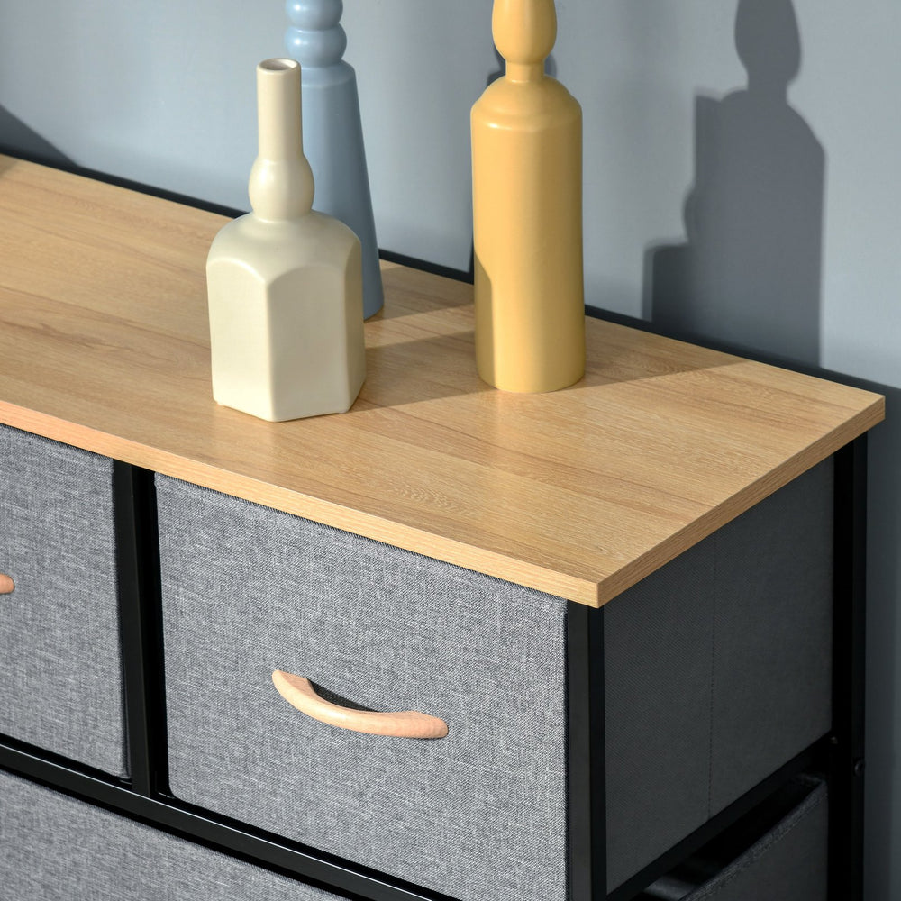 English Elm HOMCOM 9-Drawer Storage Chest with Wood Top & Steel Frame, Foldable Fabric Bins, Anti-Tip Protection W2225P217735