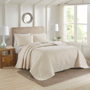 JLA Home 510 Design - 3 Reversible Bedspread Set Oversized Quilted Medallion Microfiber 3-Piece Hypoallergenic Washable Elegance Cream 5DS13-0167