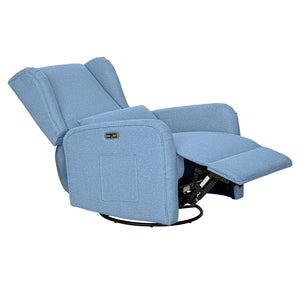 JLA Home Madison Park - Power Candace Recliner offers 3-in-1 power recline, 270° swivel & glider, USB/USB‑C charging, lumbar support, spill-resistant upholstery, side pocket, sturdy wood frame, tool-free setup for living rooms, nurseries, home offices Light Blue MP103-1283