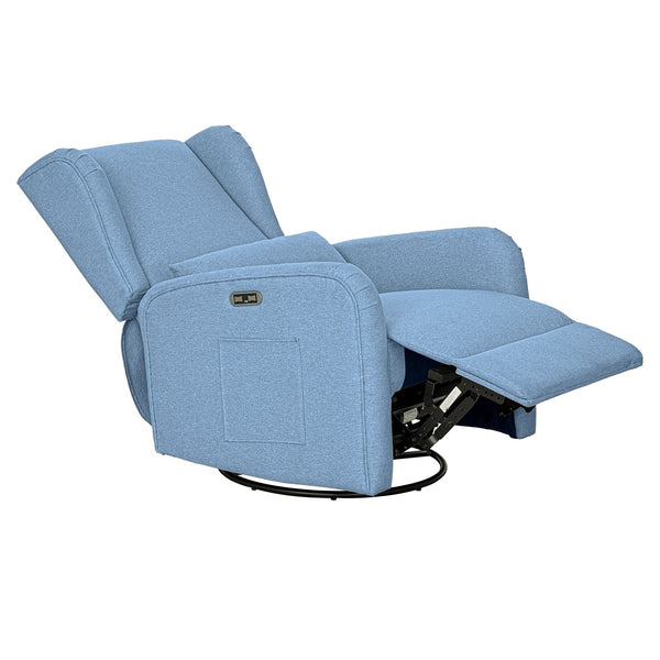 JLA Home Madison Park - Power Candace Recliner offers 3-in-1 power recline, 270° swivel & glider, USB/USB‑C charging, lumbar support, spill-resistant upholstery, side pocket, sturdy wood frame, tool-free setup for living rooms, nurseries, home offices Light Blue MP103-1283
