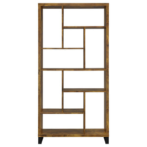 English Elm 1pc Industrial Bookcase 10-Tier Rustic Antique Nutmeg with Black Metal Base – Tall 34.75x11.5x70.75" Organizer for Living Room Office Decor B011P305634