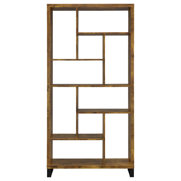 English Elm 1pc Industrial Bookcase 10-Tier Rustic Antique Nutmeg with Black Metal Base – Tall 34.75x11.5x70.75" Organizer for Living Room Office Decor B011P305634