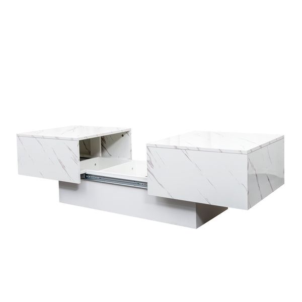English Elm Coffee Table with Sliding Top and Hidden Storage, Extendable 57" Surface for Living Room Hosting White W331P270516