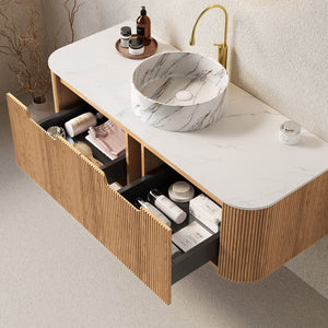 English Elm Dina 48" Wall-Mounted Bathroom Vanity With Elegant Ceramic Basin, 3D Striped Woodgrain Storage Cabinet W2615S00492