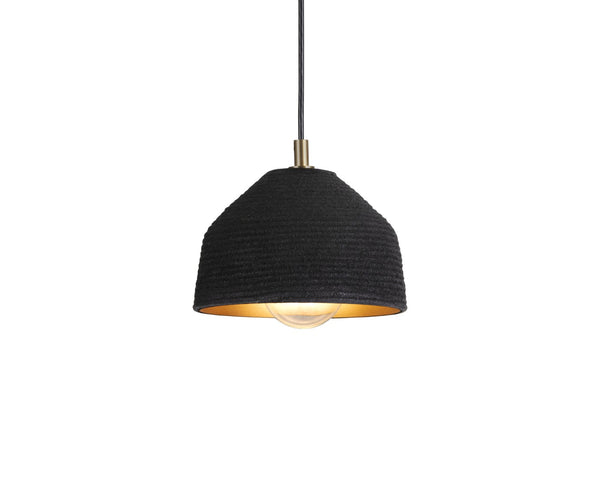 Sunpan LUCIAN Pendant Light - Handcrafted Black Woven Shade with Gold Interior for Rustic Ambiance 105807