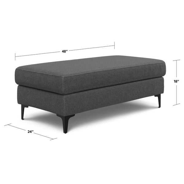 English Elm Ava Mid Century Upholstered Bench Ottoman with Powder Coated Legs for Living Room Gray B136P436945