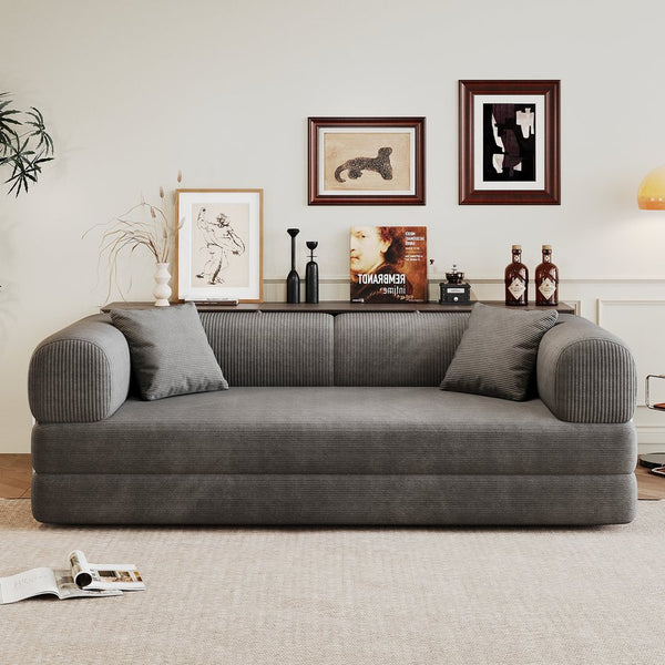 English Elm 78.8" Compression Sofa Convertible Floor Bed with Corduroy Fabric, No-Assembly Modular Futon, Supportive Backrest and Armrests Grey W2824P373437