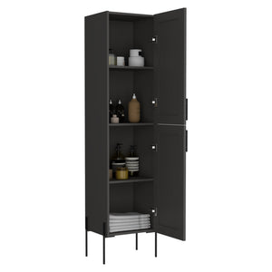 English Elm Hagi 71" Tall Gray Shaker Linen Cabinet with Adjustable 4-Tier Shelves, Metal Legs, Slim Design B070P234366